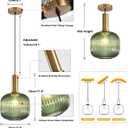BOKT Mid Century Modern Green Glass Pendant Light Large Gold Globe Kitchen Island Pendant Light Fixture Minimalist Anti Brushed Brass Round Ceiling Hanging Pendant Lamp (7.9" Green)