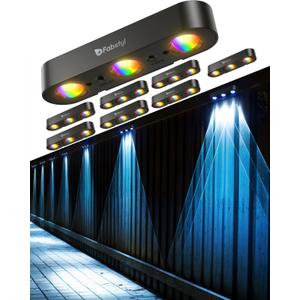 Solar Outdoor Fence Lights 8 Pack, Upgraded 50LM RGB Outdoor Wall Lights with Sync Group Control & 10 Light Modes, Fence Solar Light Outdoor Waterproof IP65 for Outside Porch Wall
