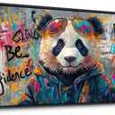 JEAWA Framed Canvas Wall Art - Extra Large Panda Abstract Graffiti Street Art Wall Picture Black and White Paintings Ready to Hang Living Room Bedroom Home Office Inspirational Decor 31.5x70 IN