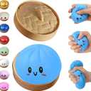 Glitter Dumpling Squishy,Dumpling Squishies,Glitter Dumpling Mystery Box,Colorful Dumpling Stress Balls Fidget,Jumbo Squishy Toy with Steamer Box,Soft Squeeze Decompression Dough (Blue)