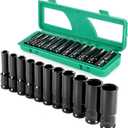 Professional Socket Set Wrench Kit, 11-Piece Metric 10-11-12-13-14-16-17-19-21-22-24mm, High-Torque C-V Steel Sockets for Automotive, Home Repair & DIY Projects