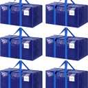 6 Pack Extra Heavy Duty Large Moving Bags with Strong Zipper & Comfortable Handles, Sturdy & Durable Clothes Storage Bags Totes Bins, Packing Moving Boxes for College Supplies, Blue