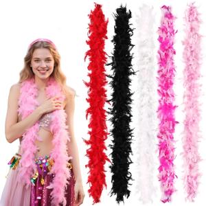 5pcs Chandelle Turkey Feather Boa 1.64 Yards 30g for Halloween Costume Dancing Party Halloween Costume Decoration (White,black,red,pink, Fuchsia&pink)