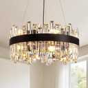 CROSSIO Modern Crystal Chandelier for Dining Room, 12-Light Luxury Black 2 Tiers Crystal Raindrop Chandelier, Contemporary Hanging Light Fixture for Living Room Entryway Foyer D19.7''