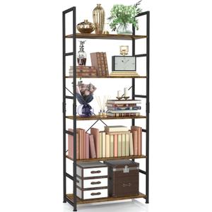 NUMENN 5 Tier Bookshelf, Tall Bookcase Shelf Storage Organizer, Modern Book Shelf for Bedroom, Living Room and Home Office, Vintage