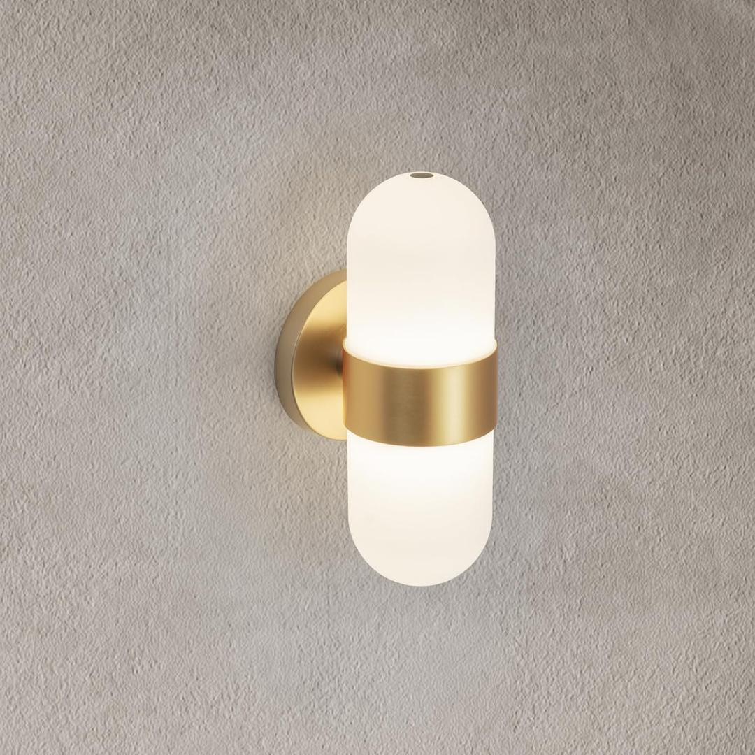 Tubicen Wall Sconce Gold Up and Down Bathroom Sconces Mid Century Modern Vanity Light Dimmable Gold Wall Light Fixture for Living Room Bedroom 7W 4000K Hardwired 11.5" H (Integrated LED)