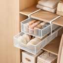 Double Layer White Closet Pull-Out Basket, Under Shelf Hanging Wire Mesh Drawer, Space-Saving Wardrobe Organizer for Socks, Underwear & Bras, 14.6 x 8.9 in