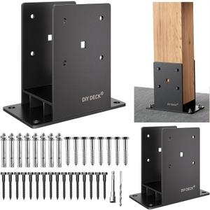 6x6 Post Base (Internal Size 5.6" x 5.6 ") Heavy Duty Stainless Steel Powder-Coated Post Anchor with Air Flow Channel Fence Post Anchor Base for Deck Railing, Pergolas, Fence Pillar, 2Pack