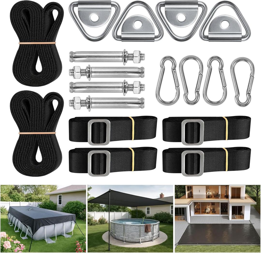 Fixed Component Kit for SIHAIAN Rectangular Pool Cover, Combination of Both Can be Used to In-ground Pool, Canopy, Round Pool, Backyard Shade, Hot Tub. Overhead Shade