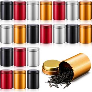 20 Pcs Mini Tea Tin Canister 1.8  2.6" with Round Airtight Double Lid Small Kitchen Tea Canister Container for Travel Business Leaf Coffee Candy Spices Herbs (Dark Red,Black,Silver,Gold)