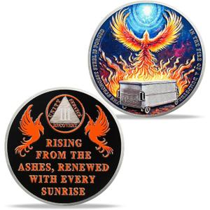 3 Year Phoenix Sobriety Chip, AA Coin with Triangle & Twin Phoenixes, Dumpster Fire Recovery Medallion, Sober Gift Token for 3rd Year Milestone Anniversary
