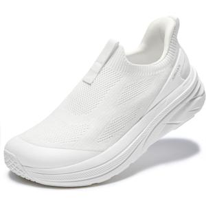 Womens Slip On Walking Shoes Breathable Sneakers for Women Lightweight Casual Shoes (8.5, White)