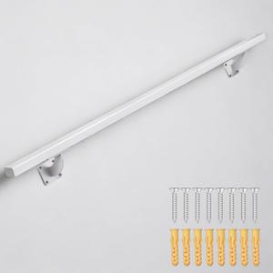 4 FT Heavy Duty White Metal Stair Railing Indoor- 48 Inch Wall Mount Iron Pipe Hand Rails for Indoor Stairs, Outdoor Steps Handrails, Safety Wall Grab Bar for Handicap