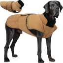 PUMYPOREITY Warm Dog Jacket, Reflective Winter Coat with Adjustable Hook & Loop, Fleece Snowsuit with Turtleneck, Water Resistant Cold Weather Coats for Small Medium Large Dogs, 2XL, Khaki