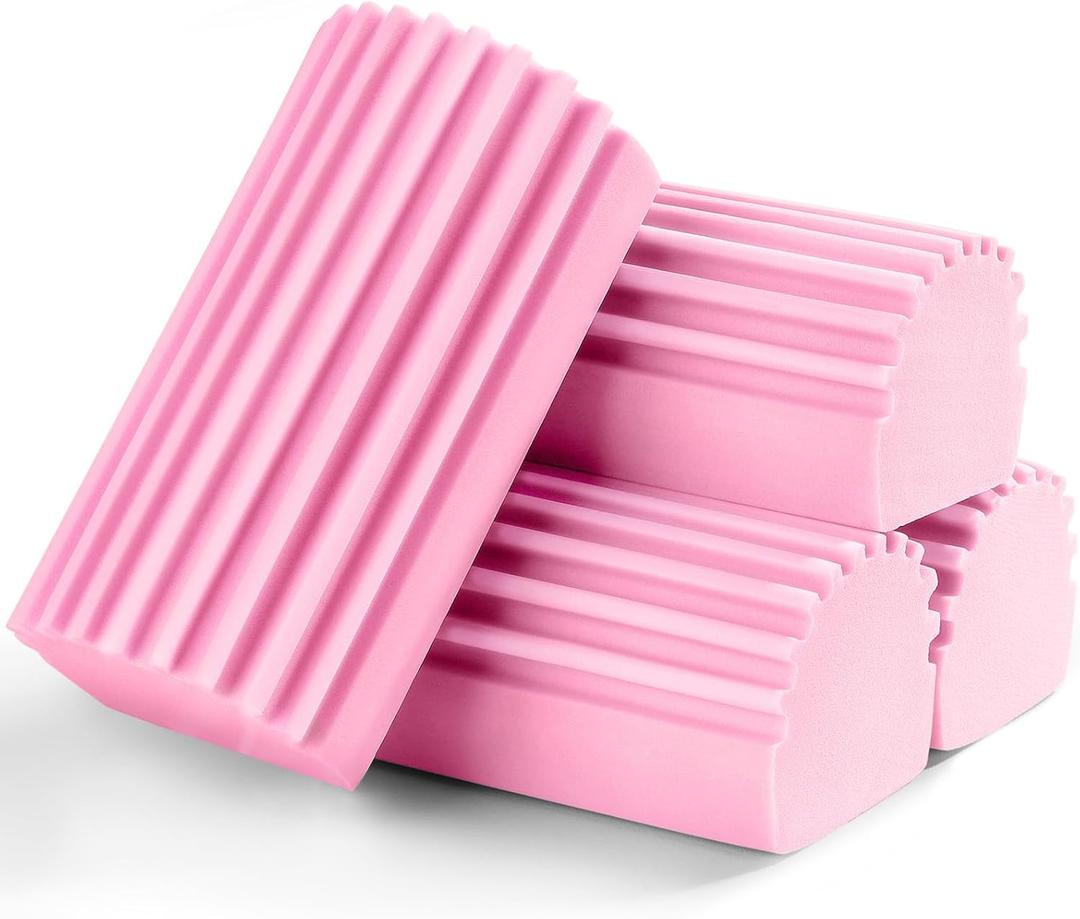 Jeymei 4-Pack Damp Clean Duster Sponge,Pink Damp Dusting Sponge,Duster Baseboard Cleaner Sponge with Ridges,Reusable Wet Duster Sponge,Household Cleaning Sponges for Blinds,Window Track Grooves