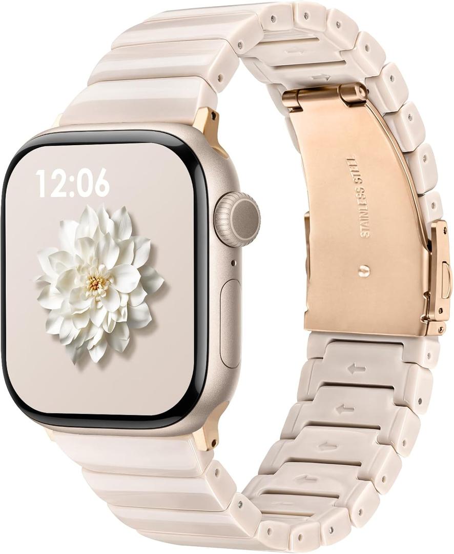 V.R.HOPE Apple Watch Band for Series 11/10/9/8/7/Ultra3 46mm45mm44mm42mm49mm Fashion Lightweight Resin Dressy Strap for Women Bracelet Compatible with iWatch Series 6/5/4/3/2/1/SEOatmeal