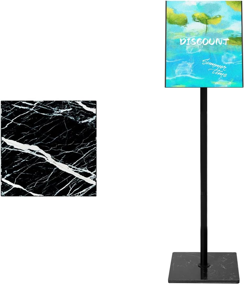 Adjustable Poster Sign Holder Stand 8.5x11 , Sign Holder Stand with Heavy Duty Marble Base, Reusable Sign Holder Vertical & Horizontal View Display for Indoor Outdoor Standing（Square）