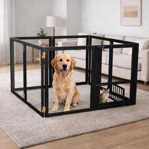 Acrylic Dog Playpen with Door, 27.5 Height, Heavy Duty Clear Pet Pen, Dog Fence Crate Kennel Whelping Cage, Ideal for Small to Medium Dogs, Cats, and Other Small Pets (Black)