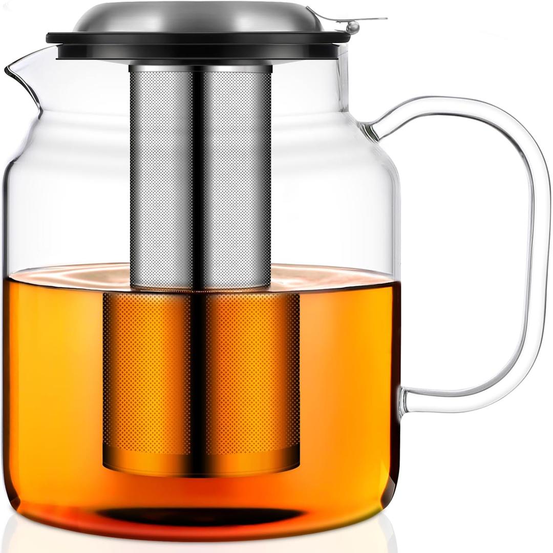 Aquach 68oz Glass Teapot with Stainless Steel Removable Infuser, Stovetop & Dishwasher Safe, Perfect for Brewing Loose Leaf Tea (68 fluid ounces without Thermometer)