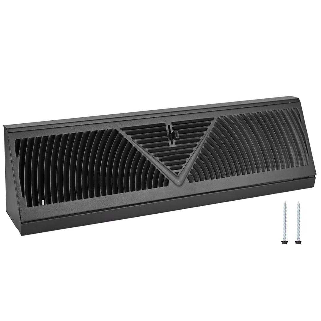 18 Inch Baseboard Register (Duct Opening Size) - Baseboard Vent Covers for Home - Easy Adjust Air Supply Lever Floor Baseboard Diffuser (Black)