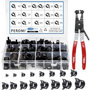 130Pcs 6-25mm Spring Band Hose Clamps With Swivel Flat Hose Clamp Plier Assortment Kit, Constant Tension Steel Clamps for Fuel Lines, Silicone, Vacuum Hoses & Low-Pressure Air Clips