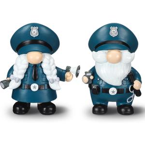 Wesiti 2 Pcs Resin Gnome Figurines Gifts for Men Gnomes Decorations for Home Living Room Shelf Decor(Police)