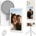 Selfie Monitor Screen for iPhone/Android,Magnetic Phone Vlog Selfie Screen with 1800mAh Battery&Bluetooth Remote,Wireless Back Camera Monitor for Live Streaming/TikTok(White)