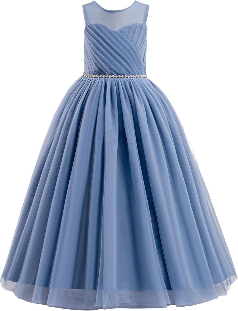 Glamulice Flower Girl Wedding Dress Tulle Long A Line Holiday Birthday Party Ball Gown Girls Formal Pageant Maxi Dresses 6Y
