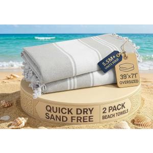 LANE LINEN Extra Large Beach Towels 2 Pack Oversized 39"x71", Pre-Washed, Quick Dry, Sand-Free & Absorbent Pool Towels, Stylish & Lightweight for Women Grey