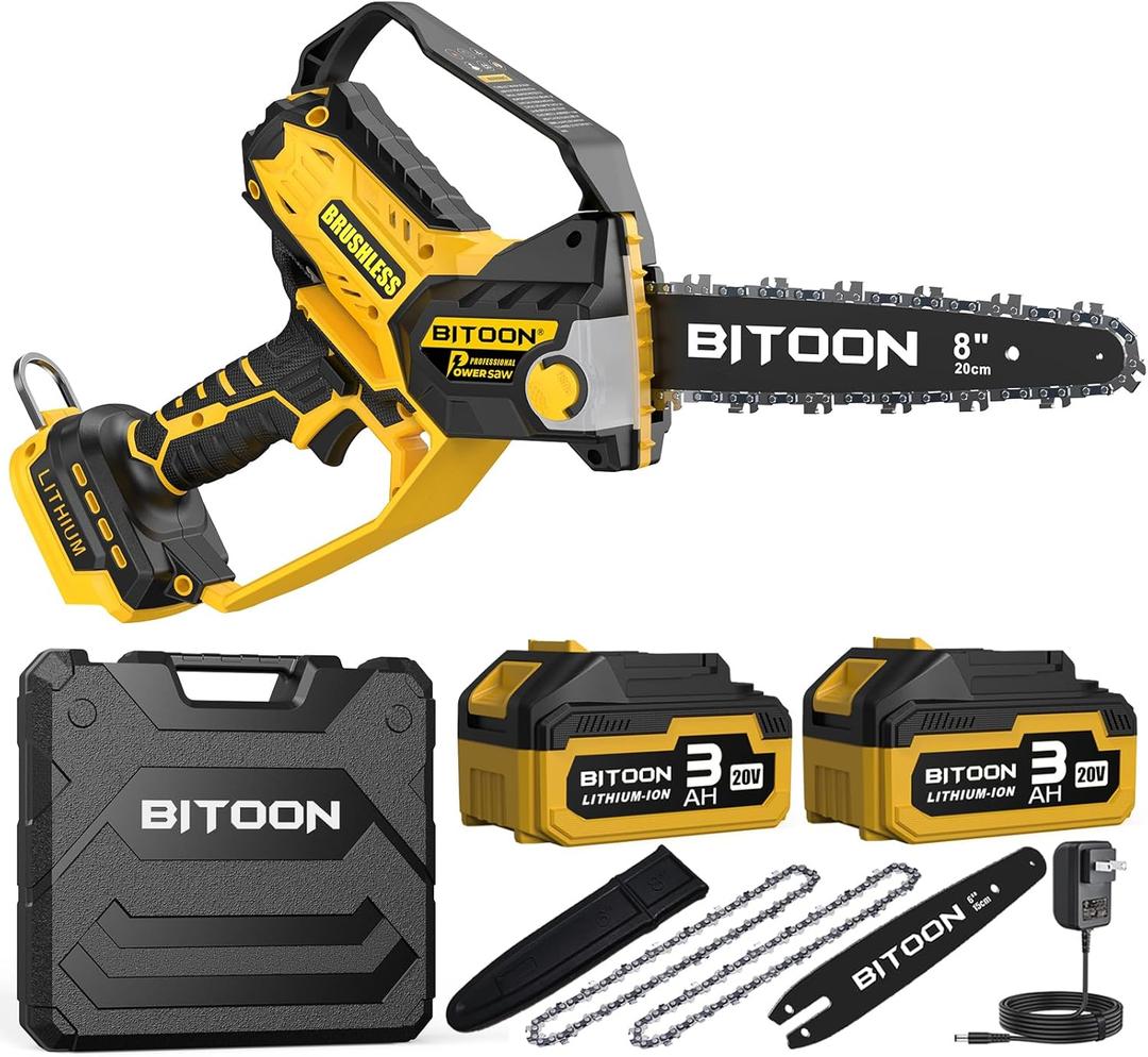 BITOON Mini Chainsaw Compatible with Dewalt Battery 20V MAX, Auto-Oiler, 8-Inch and 6-Inch 2-IN-1 Brushless Cordless Pruning Chainsaw, Battery Powered Mini Chainsaw for Wood Cutting (Tools only)