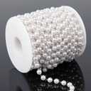 32.8 Feet Faux Pearl Chain Link 6mm Ball Pearl Silver Copper Necklace Chains Bulk with Spool for Jewelry Making DIY Craft Bracelet Choker