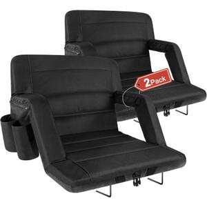 Stadium Seats with Back Support 2 Pack Wide, Exclusive Bleacher Chairs with Back and Cushion Folding Stadium Chairs, 6 Reclining Positions Waterproof Bleacher Seats (Wide|22.5" Black)