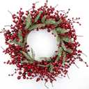 14 Inches Red Christmas Wreaths Farmhouse Christmas Wreaths for Front Door Classic Red Berry Wreath Winter Holiday Wreath with Fir Pine Needle for Doors Window Indoors Porches Outside
