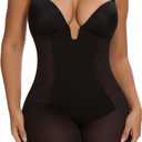 SHAPERIN Women's Backless Shapewear Tummy Control Body Shaper Bra Faja U Plunge Low Back Mid Thigh Bodysuit (XX-Large, Black)