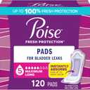 Poise Incontinence Pads & Postpartum Incontinence Pads, 5 Drop Maximum Absorbency, Long Length, 120 Count (2 Packs of 60), Packaging May Vary