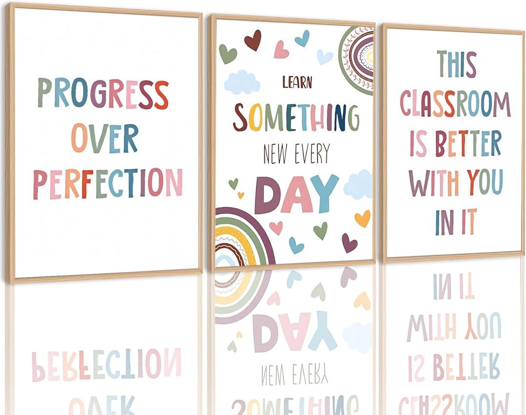 2 x 3pcs Motivational Classroom Posters Wall Art Rainbow Nursery Wall Decor Pictures Children's Affirmation Canvas Prints Paintings Bohemian Kids Room Artwork School Class Decor 810 Inch Unframed (Learn Every Day)