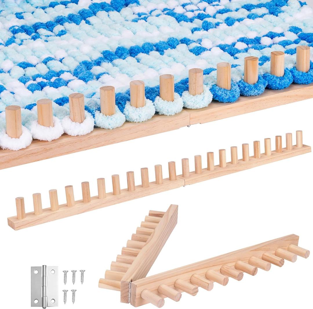 39'' Chunky Blanket Loom, Installation Free Knitting Loom for Beginners, Foldable Hand Knitting Yarn Chunky Blanket Kit for DIY Throw Blankets, Wooden Weaving Loom Craft Tools