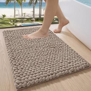LUMI Luxury Bathroom Rug, Ultra Soft Quick Dry Bath Mat, Non-Slip Absorbent Thick Chenille Bath Rug, Cozy Braid Design Floor Mat for Bathtub, Sink, Laundry, Bedroom, Beige, 24"x36"