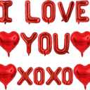 2 x 16 Inch I Love You Balloons XO XO Letter Day Balloons Red Heart Foil Balloon for Valentines Day Wedding Romantic Special Night Party Supplies Decorations