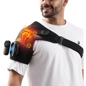Cordless Shoulder Heating Pad with Magnetic Detachable Remote Control - Heated Massager Shoulder Wrap with 5 Vibration Modes & 5 Heating Levels, Gift for Men & Women, Black
