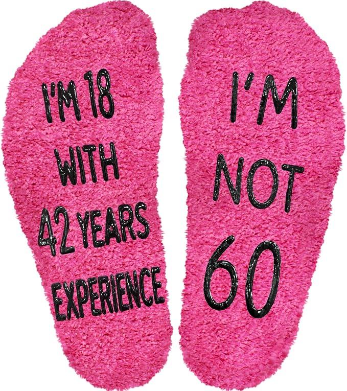 Fuzzy Cotton Socks for Women, Birthday Gifts, Non-Slip Relaxation Funny Pink Fluffy Happy Birthday Socks