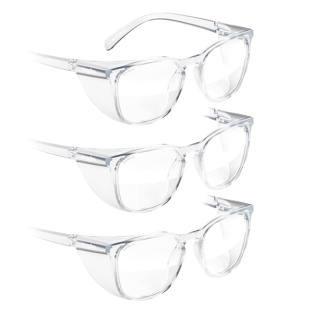 Stoggles Square Z87.1 Certified Polycarbonate Safety Glasses, Scratch & Shatter-Proof, Blue-Light & UV Blocking Lens, Top & Side Shields, Anti-Fog Dip Coated, Durable, Protective & Stylish Eyewear (Medium-3 Pack, Clear)