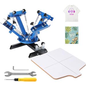 VEVOR Screen Printing Machine, 4 Color 1 Station 360 Rotable Silk Screen Printing Press, 21.2x17.7in / 54x45cm Screen Printing Press, Double-Layer Positioning Pallet for T-Shirt DIY Printing