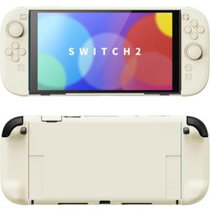 PlayVital Hard Case for Nintendo Switch 2 with Extra Stand & Thumb Grip Caps | Split Design, Dockable Protective Full-Body Shell Cover for Nintendo Switch 2 | Solid Color Series, Antique Yellow