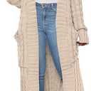 Caracilia Womens Long Cardigan Sweaters 2025 Fall Open Front Coat Long Sleeve Cable Knit Maxi Outerwear Trendy Jacket Clothes Size L