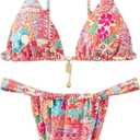 Women's 2 Piece Floral Tropical Print Bikini Set Boho Triangle Bathing Suit Tie Backless Swimsuit Sets (Medium, Multicolor)