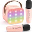 Mini Karaoke Machine for Kids Adults, Portable Bluetooth Speaker with 2 Wireless Microphones, Trendy Birthday Gifts Toys for Girls Ages 3, 4, 5, 6, 7, 8, 9, 10+ Years Old Home Family Party (Pink)