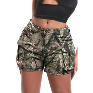 ELLEVEN Women's Y2K Mini Cargo Shorts with Pockets, M