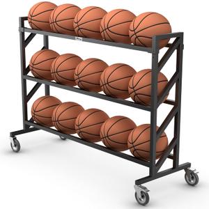 Murray Sporting Goods Premium Basketball Rack | Basketball Storage 3-Tier 15-Ball Heavy Duty Ball Cart with Wheels | Drop Pin for Shooters Preference