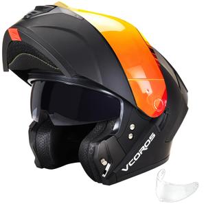 VCOROS Flip Up Modular Motorcycle Helmet VS208 DOT Approved Dual Visor, XL
